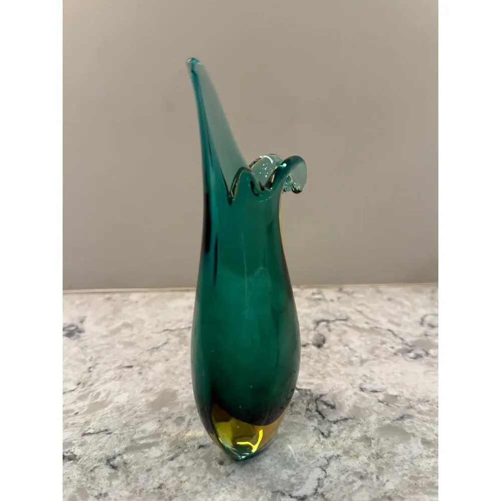 Murano Glass Vase Stunning Sommerso Technique Vibrant Teal and Amber